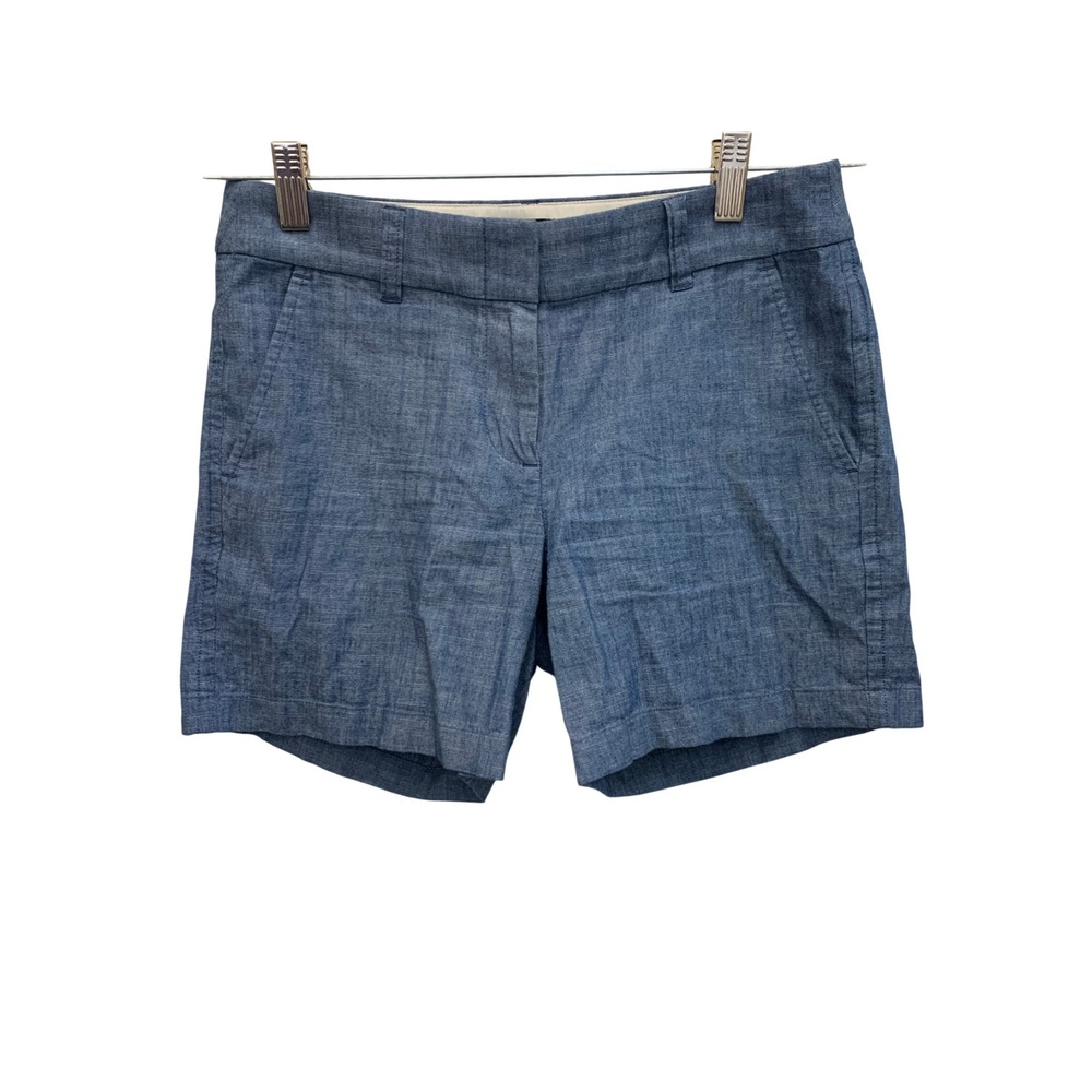 J.Crew Chambray Chino Shorts Womens Size 0 Blue Cotton Flat Front